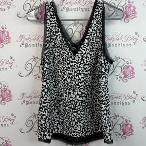Halogen tank top, cheetah, leopard, distressed trim, Black and White Camisole